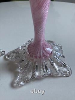 Antique Vintage Murano Venetian Art Glass Bud Vases Pair Pink
