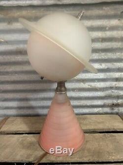 Antique Vtg 30s SATURN Art Deco 1939 WORLD'S FAIR Pink Frosted Glass Table Lamp