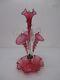Antique Vtg Victorian Pink Cranberry Clear Art Glass Epergne 8pc Vase Bowl Lily