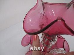 Antique Vtg Victorian Pink Cranberry Clear Art Glass Epergne 8pc Vase Bowl Lily