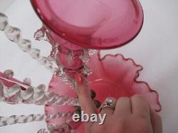 Antique Vtg Victorian Pink Cranberry Clear Art Glass Epergne 8pc Vase Bowl Lily