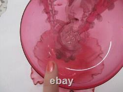 Antique Vtg Victorian Pink Cranberry Clear Art Glass Epergne 8pc Vase Bowl Lily