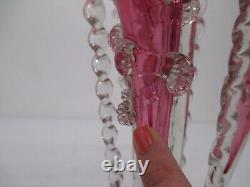 Antique Vtg Victorian Pink Cranberry Clear Art Glass Epergne 8pc Vase Bowl Lily