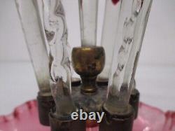 Antique Vtg Victorian Pink Cranberry Clear Art Glass Epergne 8pc Vase Bowl Lily