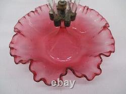 Antique Vtg Victorian Pink Cranberry Clear Art Glass Epergne 8pc Vase Bowl Lily