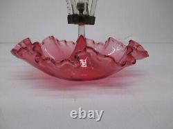 Antique Vtg Victorian Pink Cranberry Clear Art Glass Epergne 8pc Vase Bowl Lily
