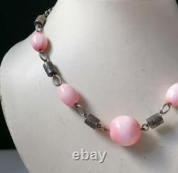 Antique art deco french louis rousselet pink glass beaded rare 1920s necklace