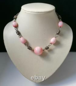Antique art deco french louis rousselet pink glass beaded rare 1920s necklace