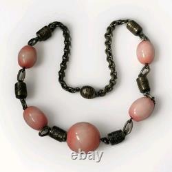 Antique art deco french louis rousselet pink glass beaded rare 1920s necklace