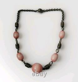 Antique art deco french louis rousselet pink glass beaded rare 1920s necklace