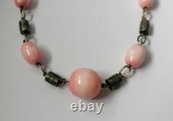 Antique art deco french louis rousselet pink glass beaded rare 1920s necklace
