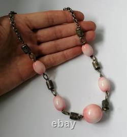 Antique art deco french louis rousselet pink glass beaded rare 1920s necklace