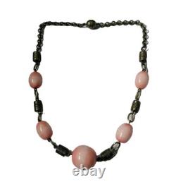 Antique art deco french louis rousselet pink glass beaded rare 1920s necklace