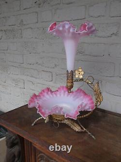 Antique art nouveau metal pink murano glass bowl centerpiece Statue vase floral