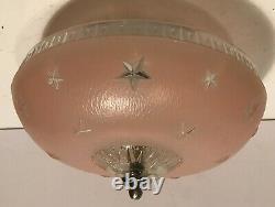 Antique pink glass 10 1/4 Art Deco flush mount ceiling light fixture stars