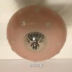 Antique pink glass 10 1/4 Art Deco flush mount ceiling light fixture stars