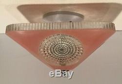 Antique pink glass 10 1/4 Art Deco flush mount square ceiling light fixture