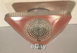 Antique pink glass 10 1/4 Art Deco flush mount square ceiling light fixture