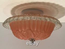 Antique pink glass 12 Art Deco flush mount ceiling light fixture