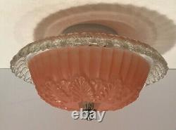 Antique pink glass 12 Art Deco flush mount ceiling light fixture