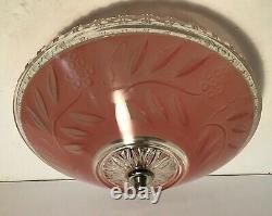 Antique pink glass 12 Art Deco flush mount ceiling light fixture