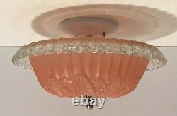 Antique pink glass 12 Art Deco flush mount ceiling light fixture