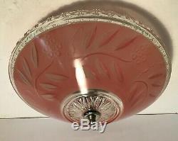 Antique pink glass 12 Art Deco flush mount ceiling light fixture