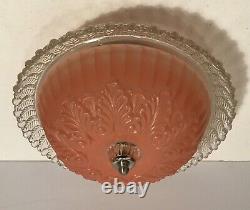 Antique pink glass 12 Art Deco flush mount ceiling light fixture