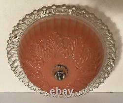 Antique pink glass 12 Art Deco flush mount ceiling light fixture