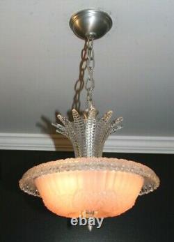 Antique pink glass chandelier Art Deco ceiling light fixture custom built