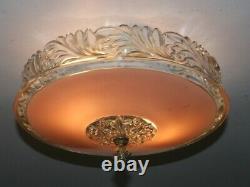 Antique pink glass flush mount original 40s art deco light fixture chandelier