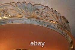 Antique pink glass flush mount original 40s art deco light fixture chandelier