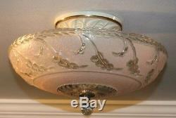 Antique pink glass semi flush original 1940s art deco light fixture chandelier