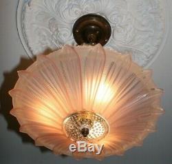 Antique pink glass sunflower shade Art Deco ceiling light fixture custom built