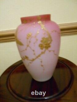 Antique webb cased satin pink glass vase