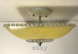 Antique yellow square glass Art Deco flush mount ceiling light fixture