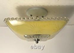 Antique yellow square glass Art Deco flush mount ceiling light fixture