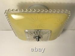 Antique yellow square glass Art Deco flush mount ceiling light fixture