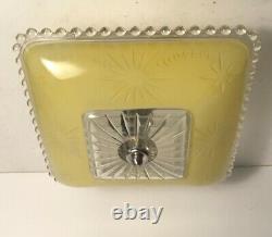 Antique yellow square glass Art Deco flush mount ceiling light fixture