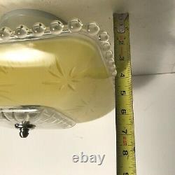 Antique yellow square glass Art Deco flush mount ceiling light fixture