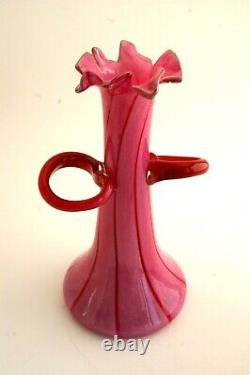 Antonio Garcia Signed Red And Pink 2 Handled Blown Art Glass Vase