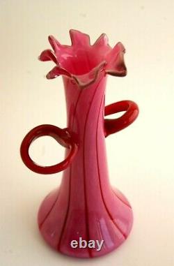 Antonio Garcia Signed Red And Pink 2 Handled Blown Art Glass Vase