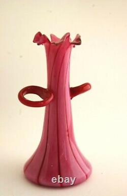 Antonio Garcia Signed Red And Pink 2 Handled Blown Art Glass Vase