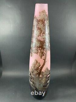 Antuque French Art Nouveau loetz Richard Cameo Glass Flower Vase Forest Scene