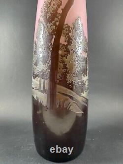 Antuque French Art Nouveau loetz Richard Cameo Glass Flower Vase Forest Scene