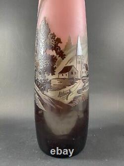 Antuque French Art Nouveau loetz Richard Cameo Glass Flower Vase Forest Scene