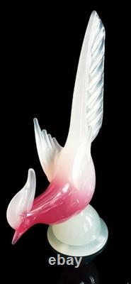 Archimede Seguso Large Murano Glass Pink Alabastro Bird