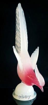 Archimede Seguso Large Murano Glass Pink Alabastro Bird