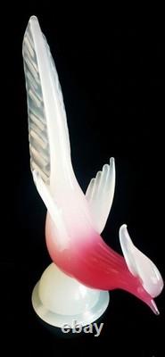 Archimede Seguso Large Murano Glass Pink Alabastro Bird