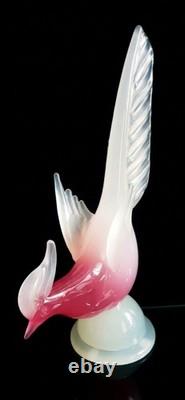 Archimede Seguso Large Murano Glass Pink Alabastro Bird